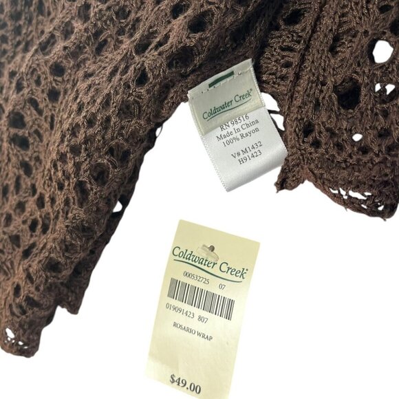 Coldwater Creek Open Knit Crochet Lightweight Fashion Scarf Solid Brown Boho New - Picture 3 of 3